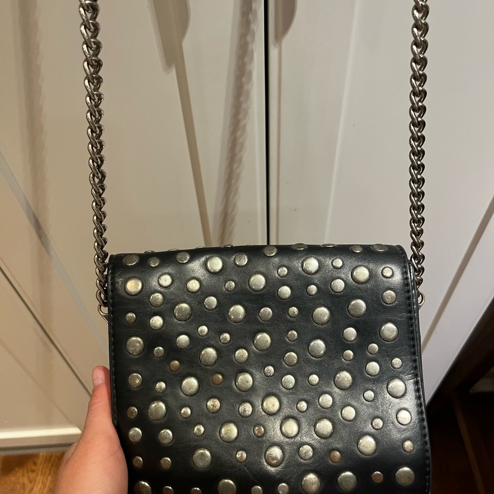 Zara Black and Silver Crossbody Bag with Studded Chain